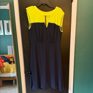 BCBG sz. 8 vintage NWT Women's Two-Tone Navy and Yellow Cap-Sleeve Dress